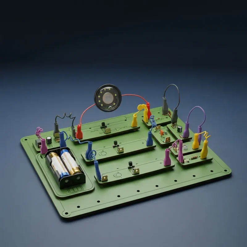 “نمای نزدیک از برد و قطعات الکترونیکی پک آموزشی | ساخت مدار ساده با روبوکارنا